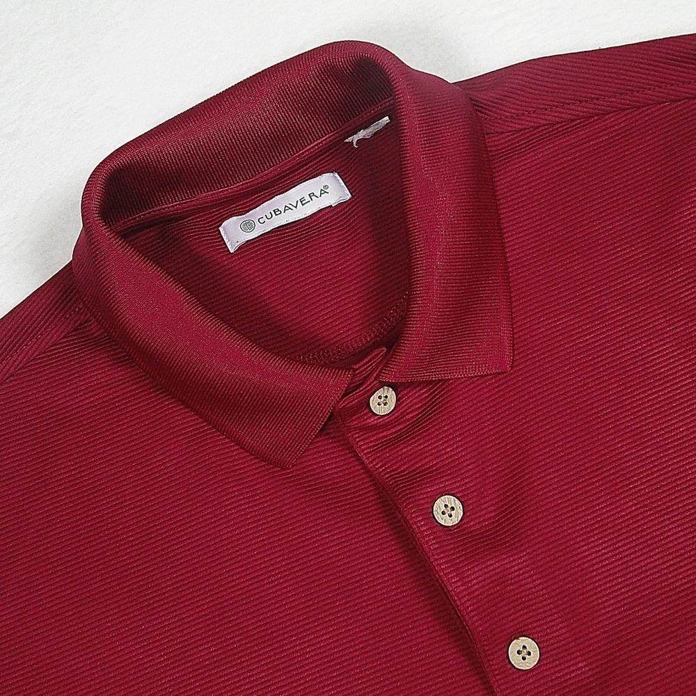 Cubavera Mens Burgundy Red Textured Short Sleeve Polo Shirt Sz S Polyester‎